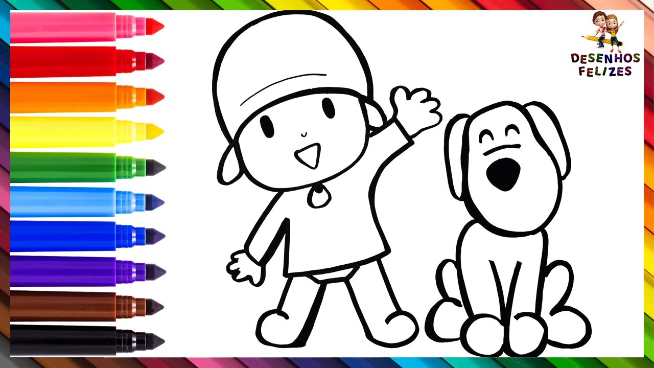 Desenhar e Colorir Pocoyó Feliz VS Pocoyó Triste 👶😃👶☹️🌈 Desenhos para  Crianças 