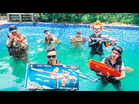 Gugu Gaming : TWO Warriors Xman Nerf Guns FIGHT Criminal Group XICMAN Mask Villa House