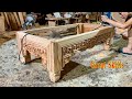 Great Woodworking Skills Of The  Carpenter - Extremely Top CNC Chiseled Wooden Table Making Skills