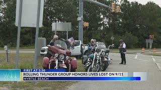 Group lines Myrtle Beach bridge with American flags to remember 9/11 fallen