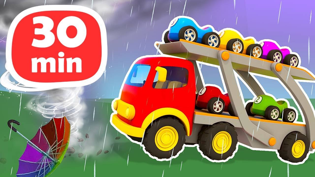 Scopriamo chi vince la gara tra macchinine e aerei. Cartoni animati con veicoli da lavoro