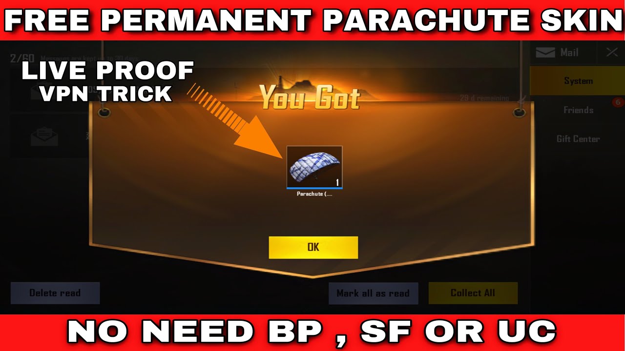 NEW VPN TRICK GET PERMANENT PARACHUTE SKIN WITHOUT SILVER FRAGMENT , BP OR  UC FOR iphone - 