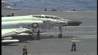 US aircraft take off from USS aircraft carrier ship Constellation (CVA-64) in the...HD Stock Footage