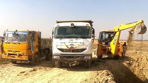 JCB 3dx machine and huva Tata tipper mud loading video