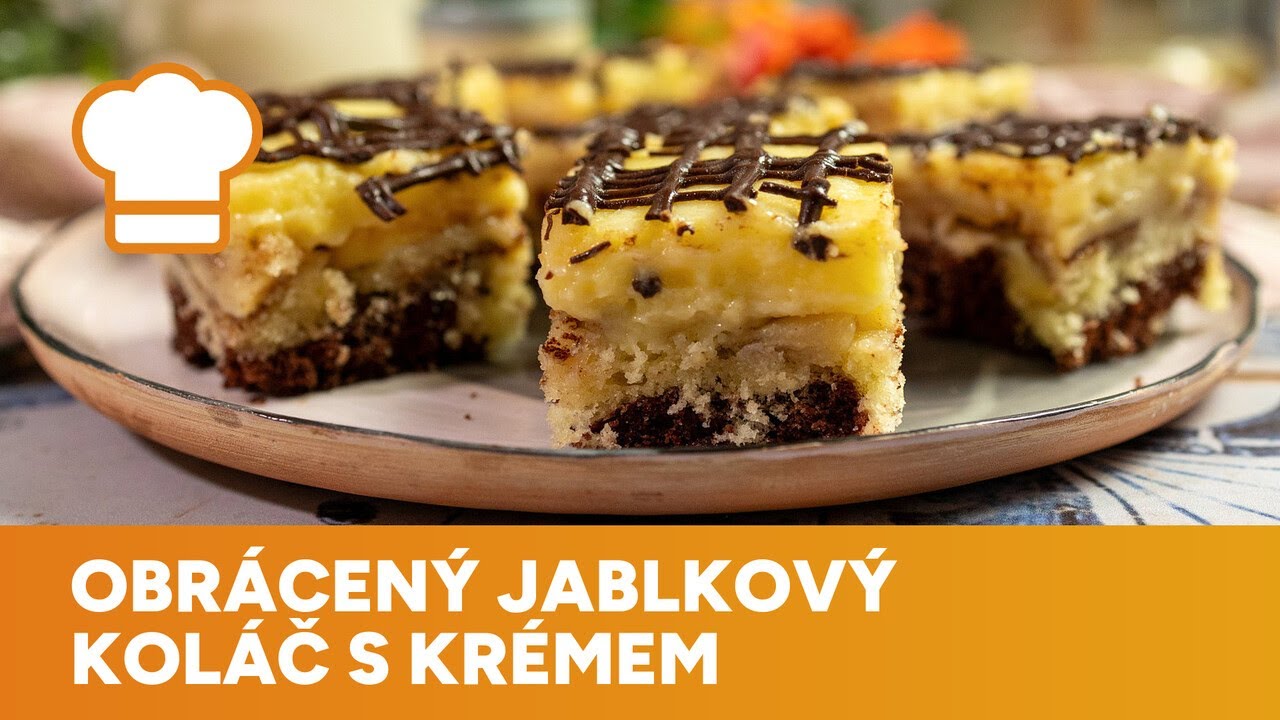 Obrácený jablkový koláč s krémem je dokonalý zákusek ke kávě