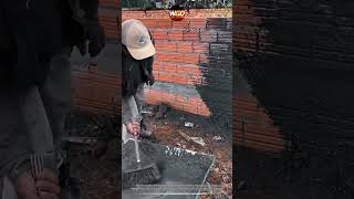 Simple hand broom rough casting tool makes spatter wall mortar fast and easy