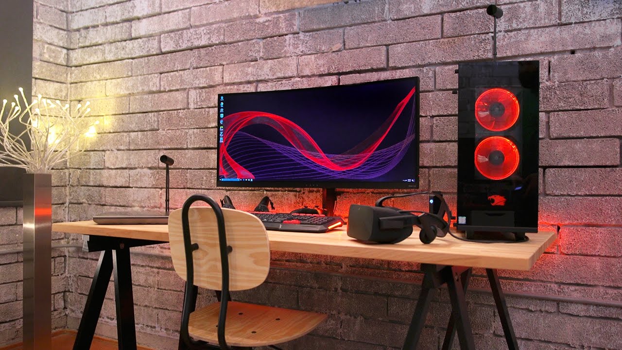 EPic Brick Wall Gaming Setup With Cozy Design