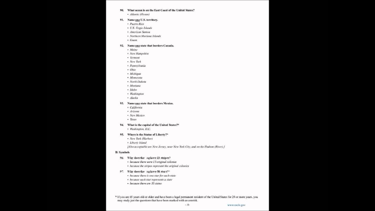 100 Citizenship Questions 98-100 Part 4 - YouTube