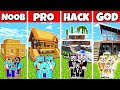 MODERN WOODEN HOUSE BUILD CHALLENGE - NOOB vs PRO vs HACKER vs GOD/ MANSION