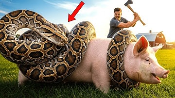 INCREDIBLE RESCUE: FARMER GRABS HIS AXE AND BATTLES A GIANT PYTHON TO SAVE HIS PIG!🐍