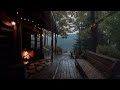 Rainy Day on Cozy Porch with Fireplace | Relaxing Rain Sounds in Cozy Forest Ambience