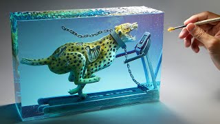 How To Make a Zombie Cheetah Running On a Treadmill Diorama / Polymer Clay / Epoxy resin