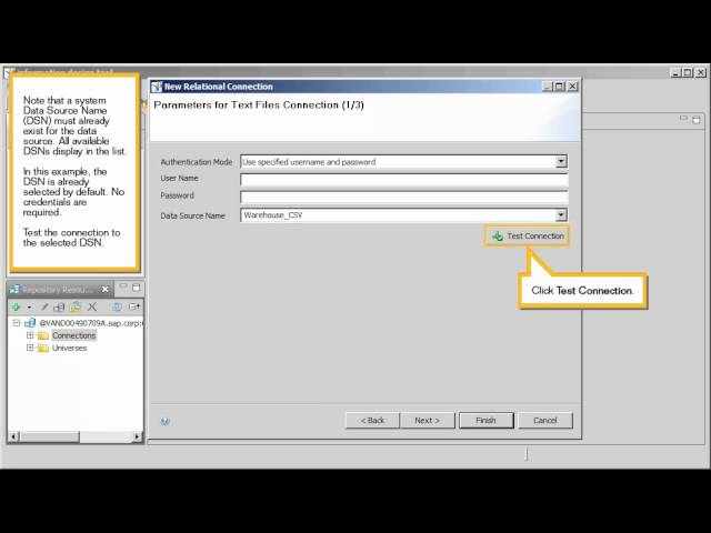 Create a connection to an Excel or text file using ODBC drivers: Information design tool 4.x