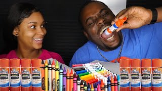 ENG SUB) ASMR DIY Edible Crayons School Supplies Social EATING SOUNDS  Mukbang Show 