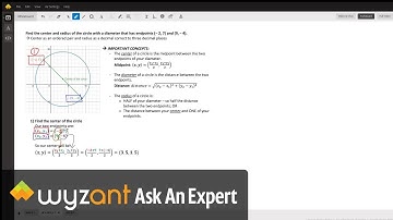 Finding the center and radius of a circle, given two endpoints of the diameter.