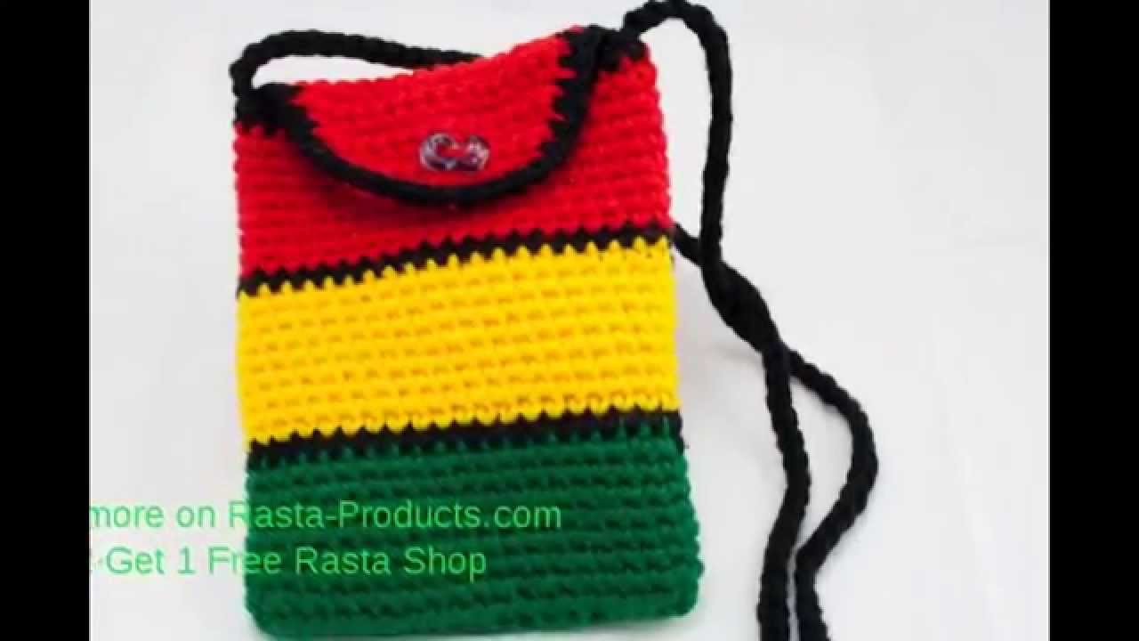 CROCHETED RECTANGLE SHAPE RASTA BAG WITH BUTTON 4X6 INCHES
