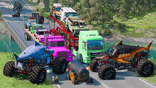 Flatbed Truck Mcqueen | Transportation with Truck - Pothole vs Car #17 - BeamNG.Drive