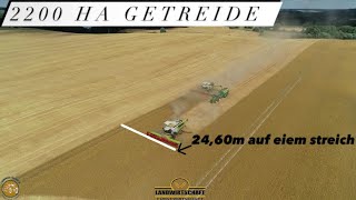 24,60 m Auf einem Streich 2200ha Getreide mit 2 Claas Lexion 8700 / 2 ÜLW Gespanne Großeinsatz Ernte