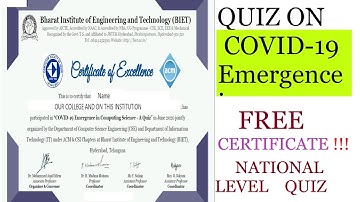 NATIONAL LEVEL QUIZ ONCOVID19 EMERGENCE IN COMPUTING ||FREE CERTIFICATE||