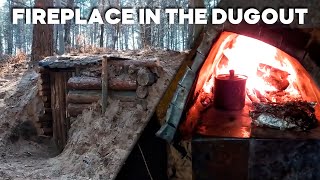 Building Dugout: test fireplace made of tin, Bushcraft underground shelter