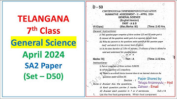 7th class SA2 Science 2024 April question paper General Science Telangana TG TS Set D50 Class 7
