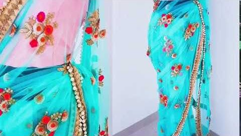 soft mono net Saree with embroidery work and sequence | RV Collections
