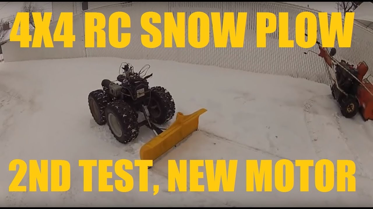 Homemade RC 4x4 Snow Plow 2nd test with new motor - YouTube
