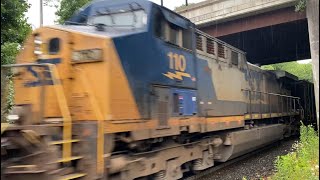 CSX M439 powers uphill at CP57 at a good pace with AC44 trio including YN2 #110