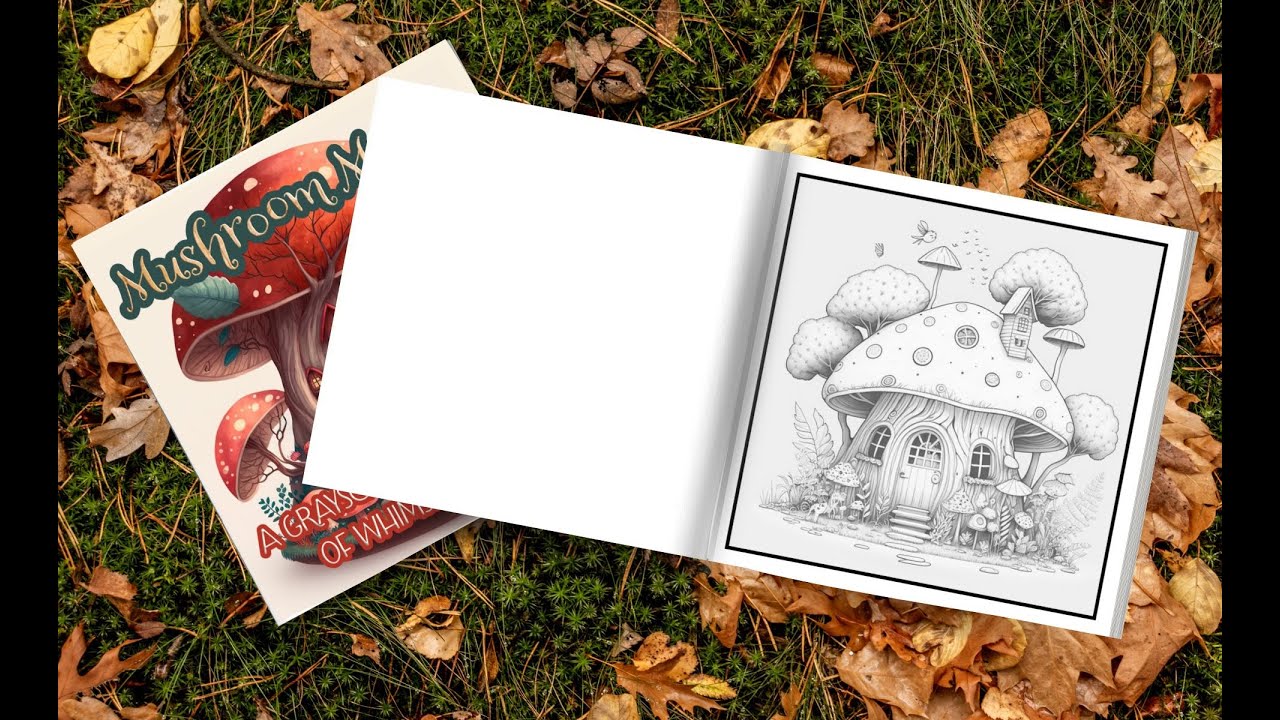 Flip through of Mushroom Magic: A Grayscale Coloring Book of Whimsical Houses