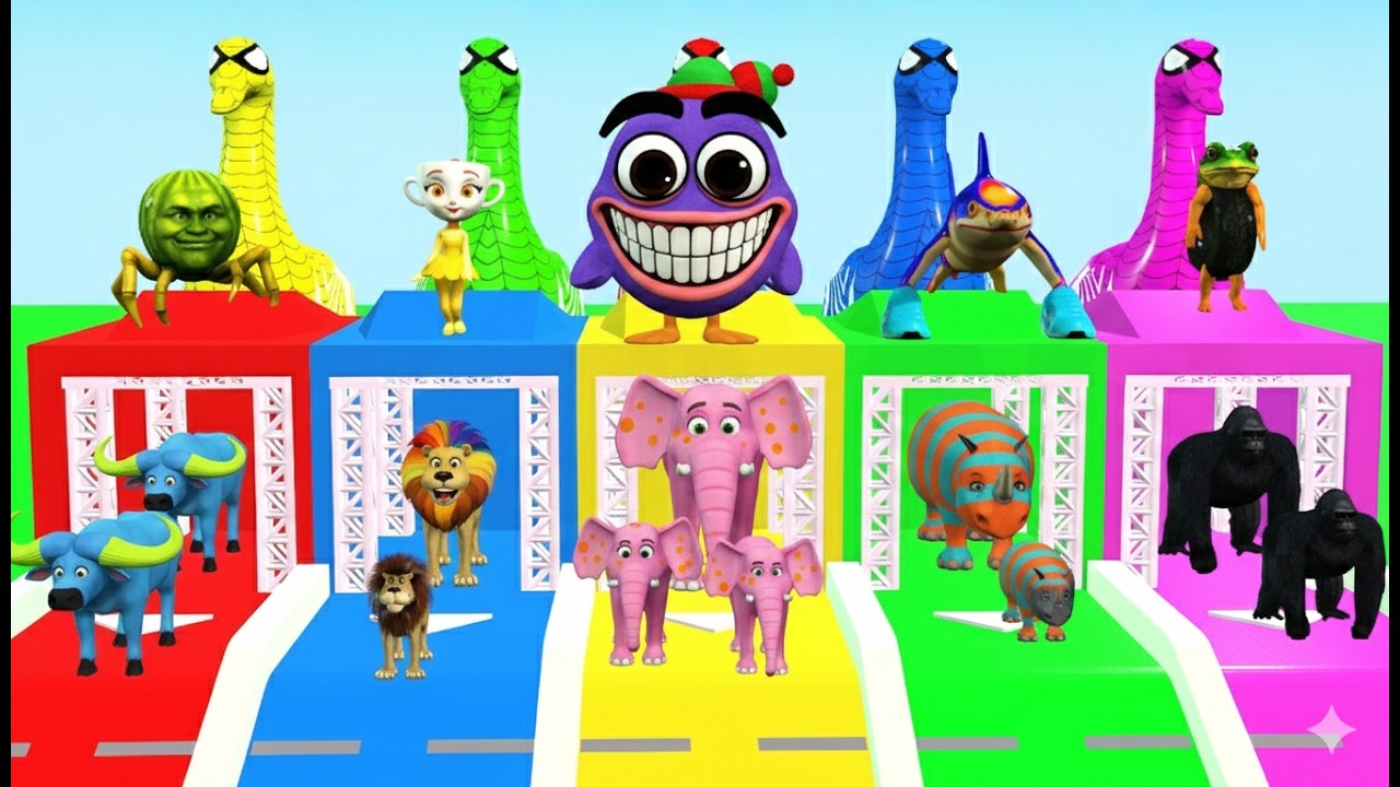 Long Slide Game With Cow Elephant Gorilla Hippopotamus Tiger 3d Animal Game Funny 3d Animals