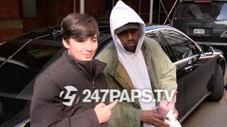 new exclusive kanye west leaving a soho equinox stops to take pics with fans in nyc 020716
