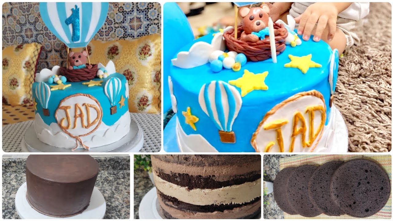 كيك ديزاين المنطاد بطريقة سهلة وبسيطة خطوة بخطوة للمبتدئين بدون ادوات خاصة بعجينة السكر