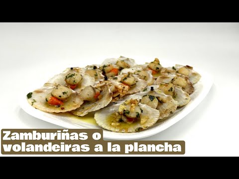 Zamburiñas o volandeiras a la plancha y manzanas asadas en airfryer