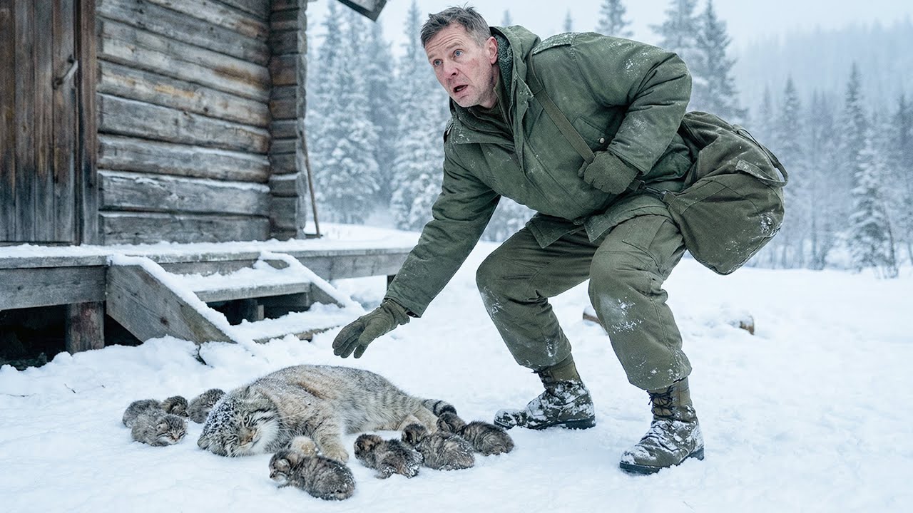 Вернувшийся с фронта солдат обнаруживает у себя на пороге семью замерзших кошек Палласа | Коротко...