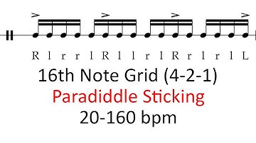 Paradiddle sticking | 20-160 bpm 16th note grid sheet music