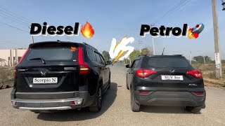 Scorpio N vs XUV 3x0 | Diesel🔥 vs Petrol🚀 | Drag race || Shoking results 🥵😱