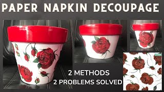 Three Designs from one Paper Napkin on Terracotta Pots