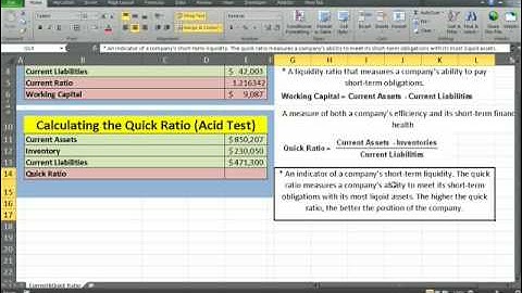 Financial Analysis- Current & Quick Ratio using excel