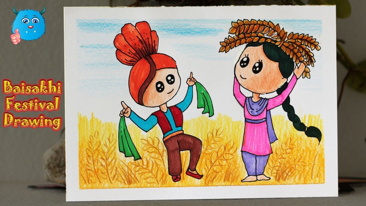 How to Draw Happy Baisakhi Scene Easy Baisakhi Festival Drawing for