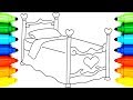 Girls Bed Coloring Pages l How To Draw Bed  | Animation Learning Drawing