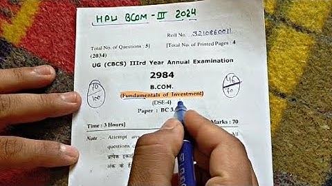 Fundamentals of investment question paper bcom 3rd year 2024 hpu | bcom final year investment