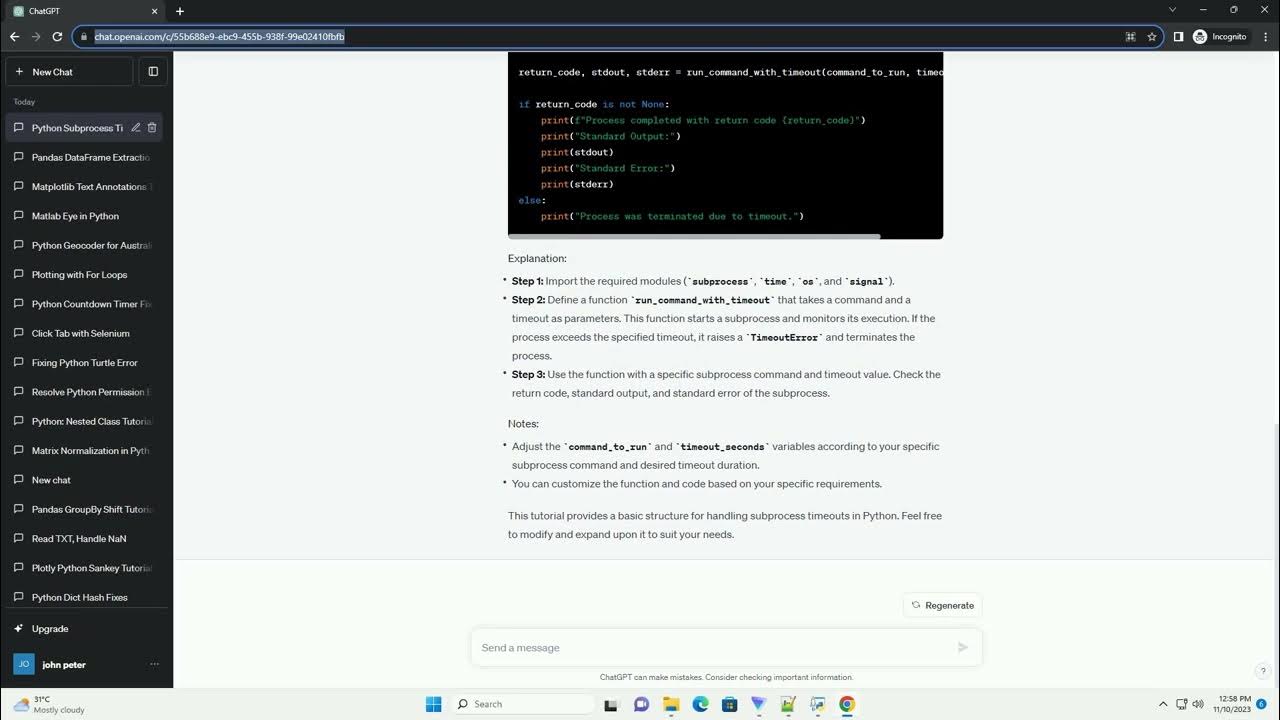 Python create timeout for subprocess youtube