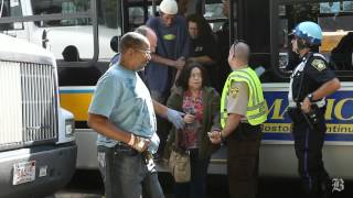 MBTA bus collides with truck associated with new Sandra Bullock movie