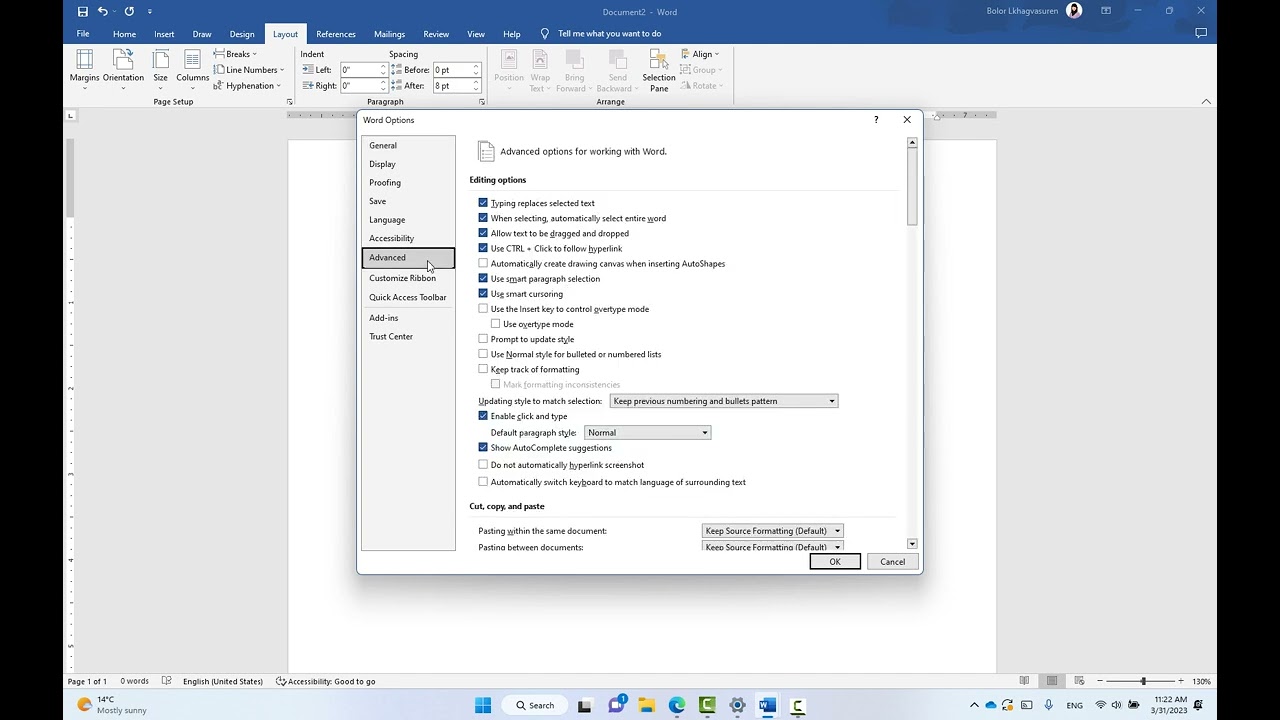 MS Word програмд Цаасны хэмжээг ГАНЦХАН удаа тохируулах: papersize default