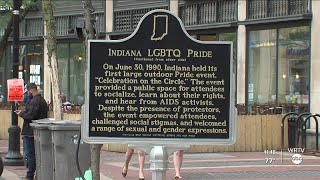Pride Month Marker on Monument Circle 1990 Indy Pride Celebration On Monument Circle