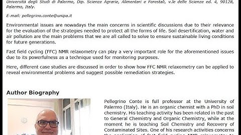 Fast Field Cycling NMR relaxometry in environmental science - webinar by Prof. Pellegrino Conte
