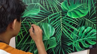 Tropical leaves|| monstera leaf painting  ACRYLIC ON CANVAS