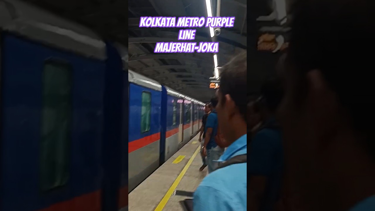 Kolkata Metro Line-3 Majerhat To Joka, passengers boarding the metro on rainy day at evening.