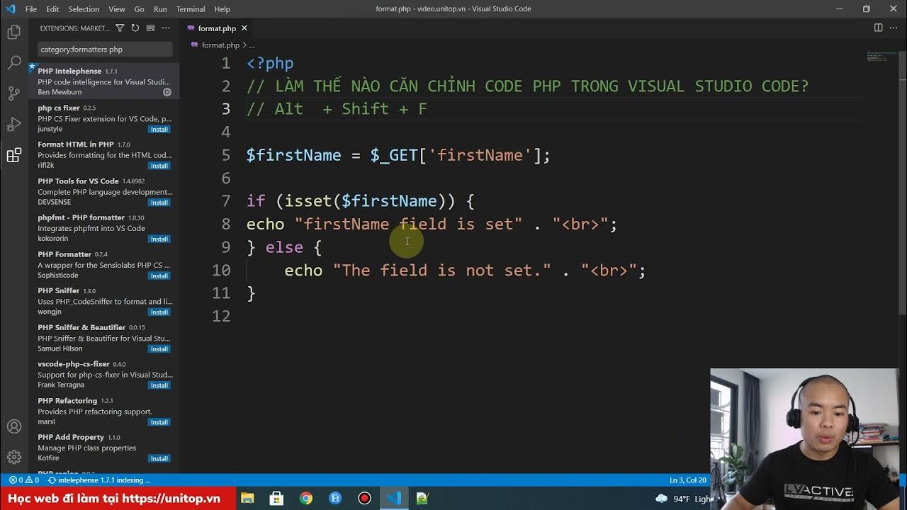 Cách căn chỉnh code Php trên Visual Studio Code  - YouTube