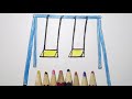 رسم المرجيحة للاطفال|رسومات بسيطة للاطفال|draw easy swing